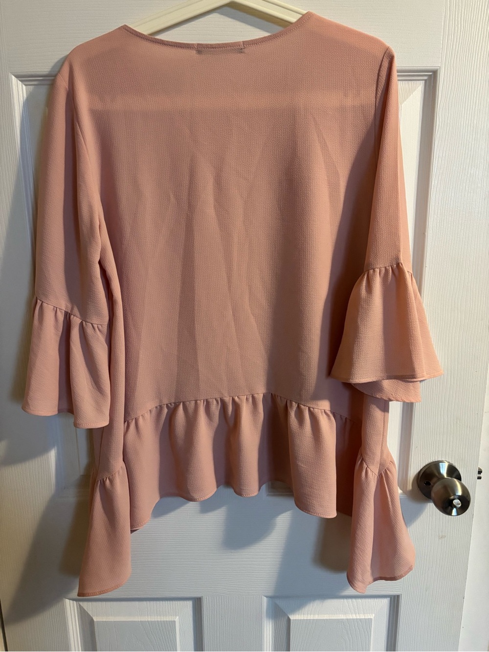 Ruffled Peplum Sleeve Blouse in Dusty Pink